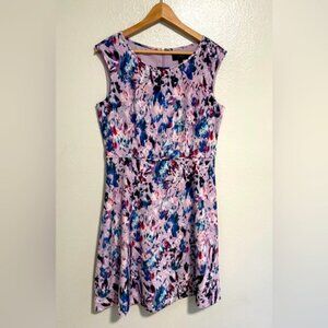 J. Crew Fit and‎ Flare Midi Dress Sleeveless Round Neck Lined Splatter Purple 10